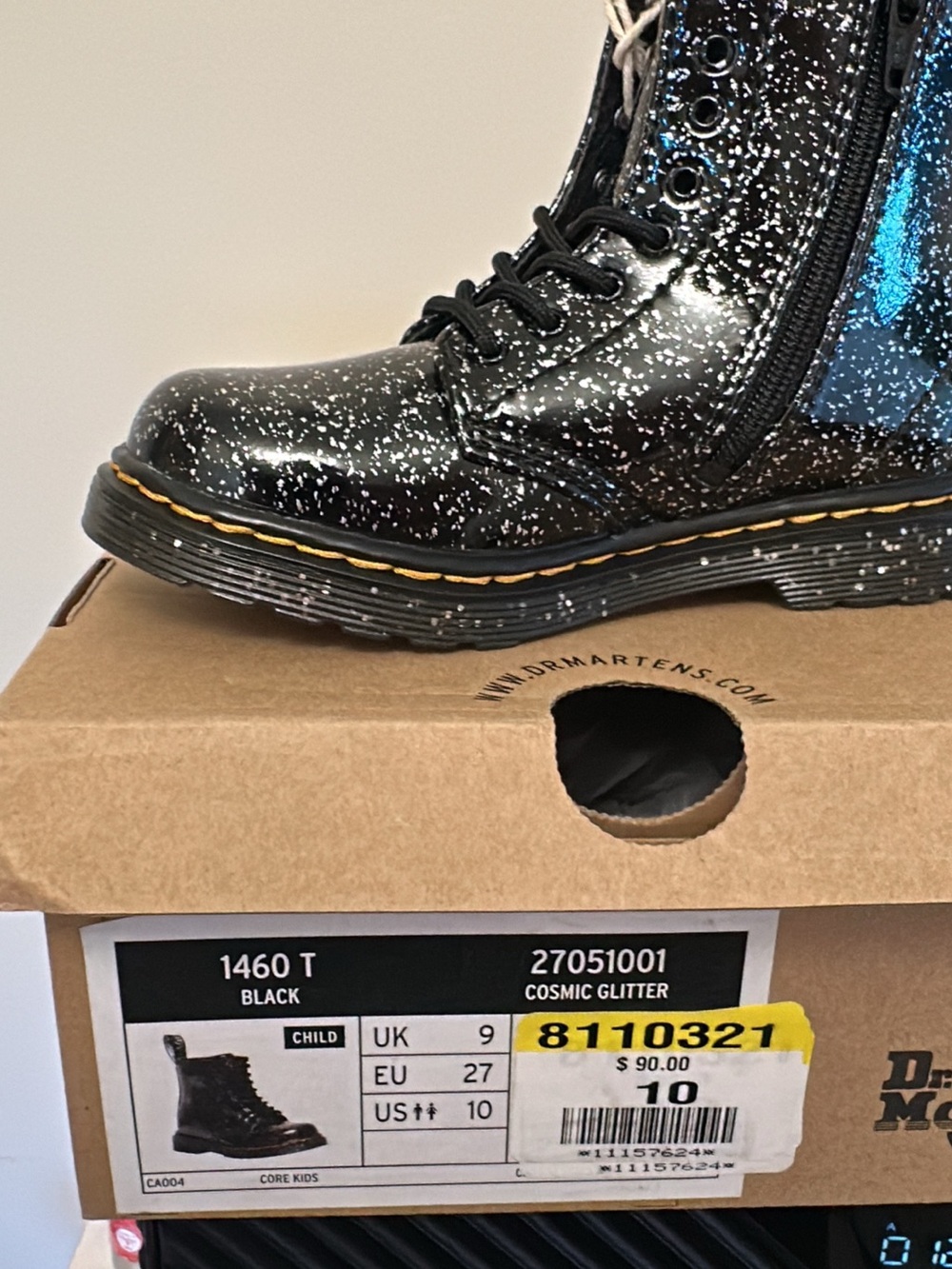 Dr. Martens Kids Black Cosmic Glitter Boots
